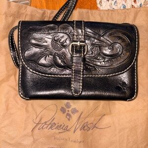 Patricia Nash Black Embossed Leather Crossbody Bag